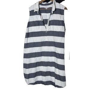 Old Navy Sleeveless‎ Navy Denim White Striped Button Down Beachy Nautical Dress